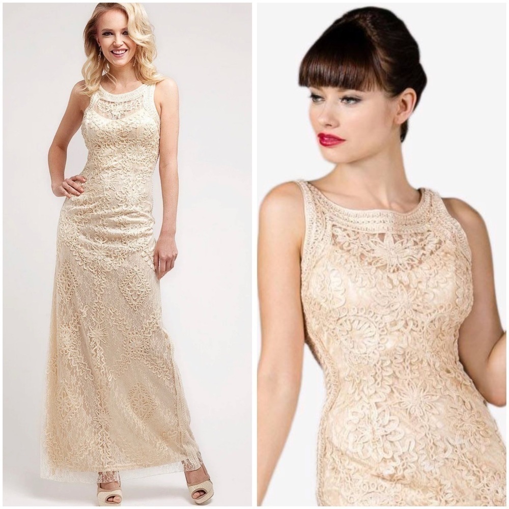 CINDERELLA Divine Champagne Lace Sleeveless Maxi Dress